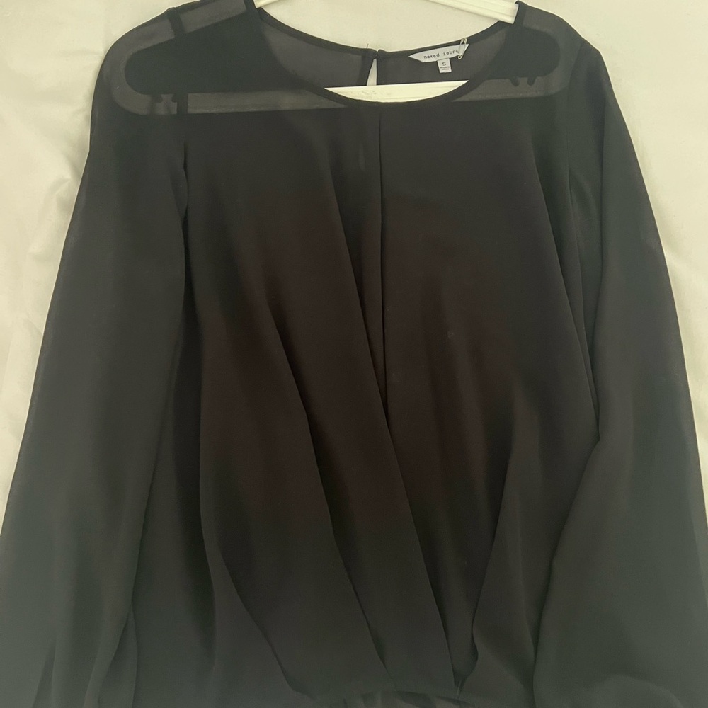 Naked Zebra Black Semi-Sheer Panel Long Sleeve Top